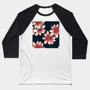 Floral Seamless Tile Design - Pink Flowers Baseball T-Shirt